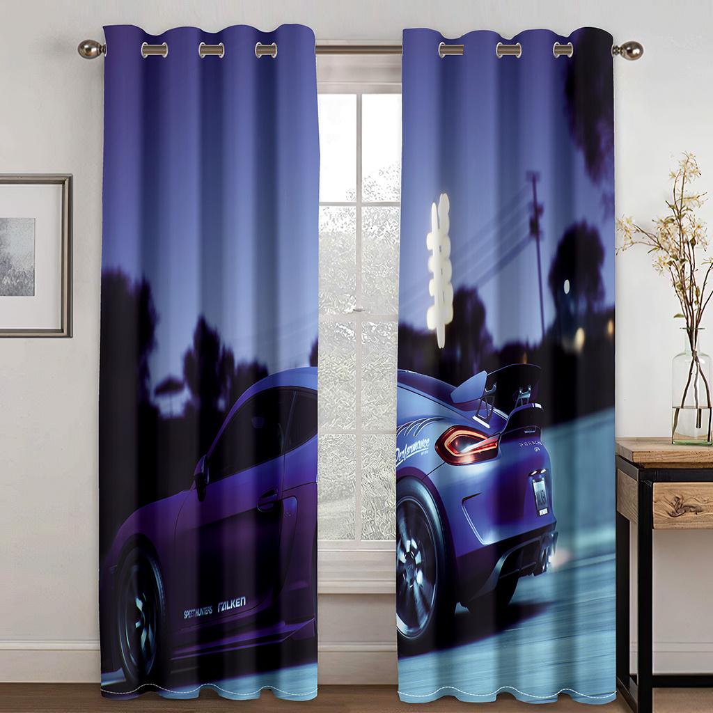 Thick 2Pieces 90%Shading Cool BlackSports Car Luxury Blackout Window Curtains For Bedroom Living Room Bathroom Kicthen Door Hall