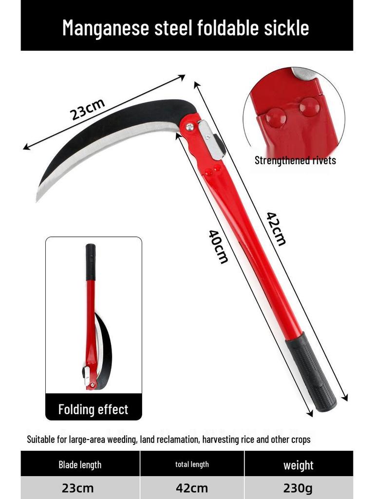 All-Steel Curved Dual-Use Outdoor Sickle: Manganese Steel Weeding and Grass Cutting Tool