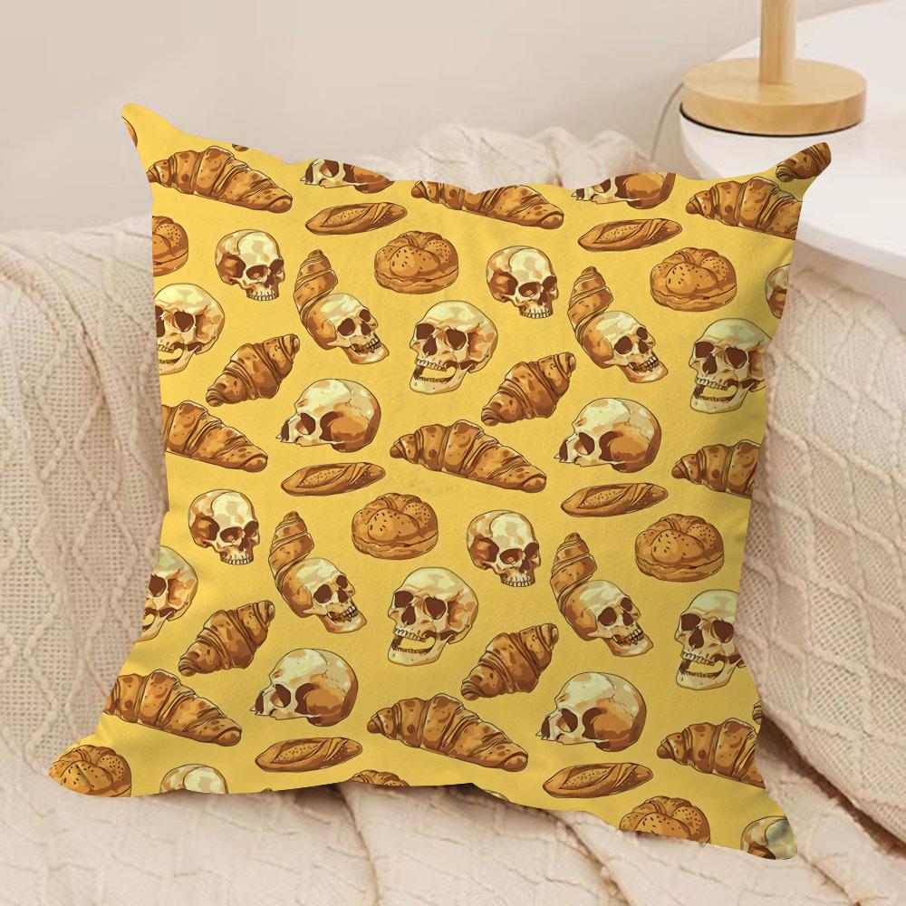 Horror Skull Print Cushion Cover Silky Short Plush DoubleSided Printed Pillow Case for Sofa All Seasons Home Decor Gift