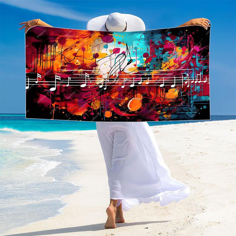 Music Print Beach Towel, Large Soft Quick Dry Towel for Beach Camping Swimming