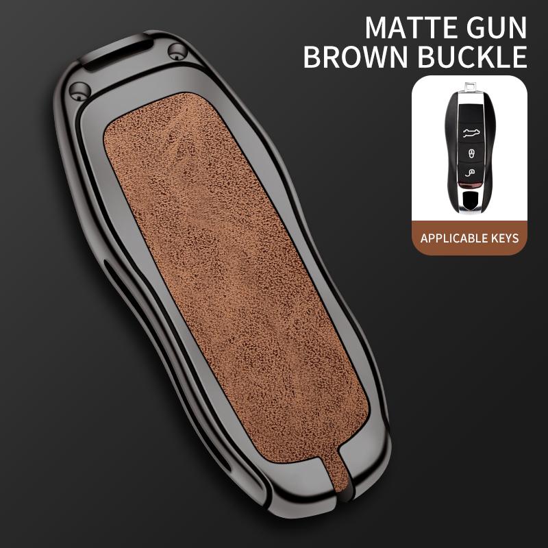 Leather Car Metal Key Case Cover Shell Fob For Porsche Panamera Cayenne 971 911 9YA Macan Boxster Keychain Accessories