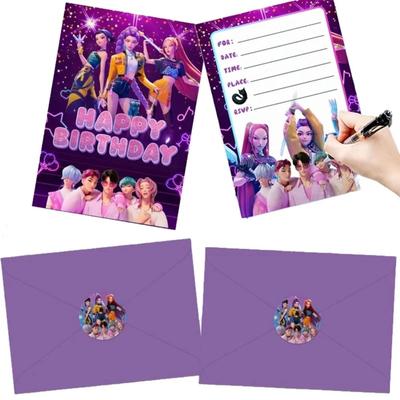 12 st KPop Demon Hunters Festinbjudningskort Anime Enkelsidigt Barn Födelsedag Gratulationskort Inbjudningskort Festdekoration