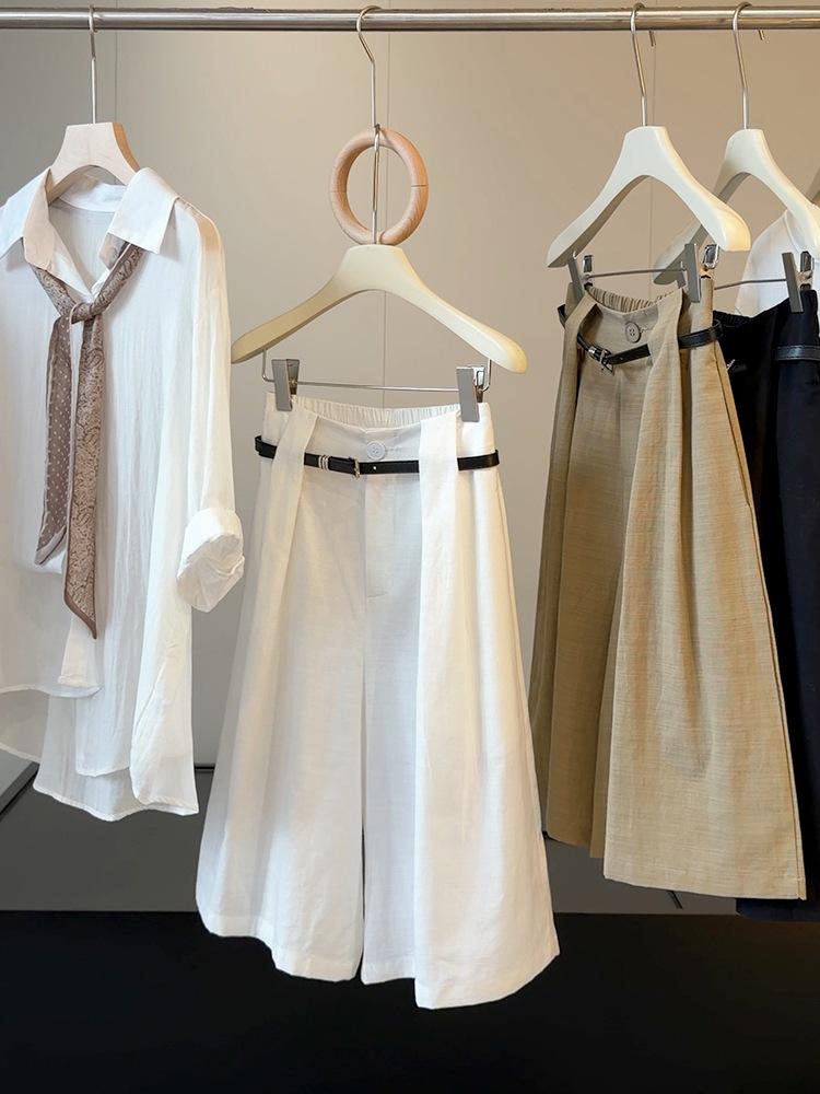 Women s High Waist Shorts Loose Fit Japanese Korean Casual Linen Bermuda Shorts Wide Leg Shorts S