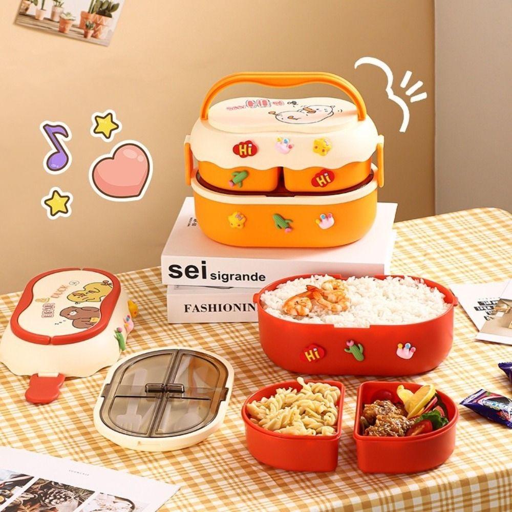 1600ml Cartoon Double Layer Lunch Box Leakproof Food Box Food Warmer Container School Office Lunch