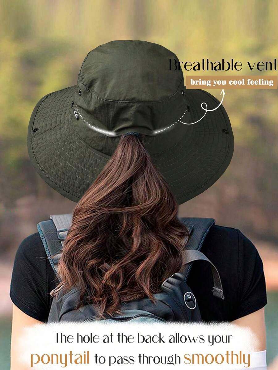 Comfortable Home Life Women's Grey Ponytail Sun Hat Upf 80+ Wide Brim Foldable Outdoor Bucket Hat