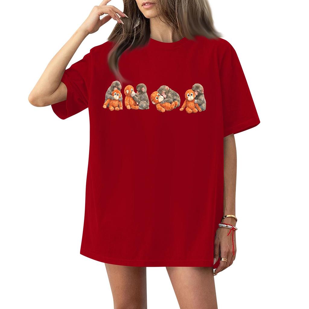 Dam T-shirt med tryck och rund hals och korta ärmar