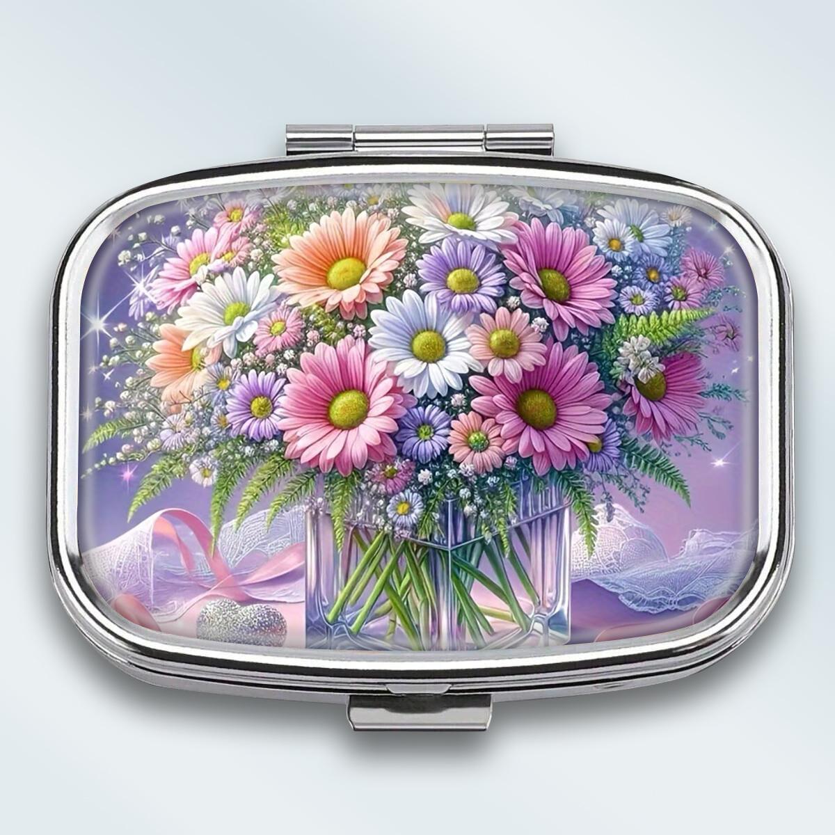 

Portable Pill Box with 2 Compartments, Mini Metal Medicine Organizer Case, Cute Printed Pill Container for Vitamins, Pills, Jewelry, Travel, Daily Use різнокольоровий