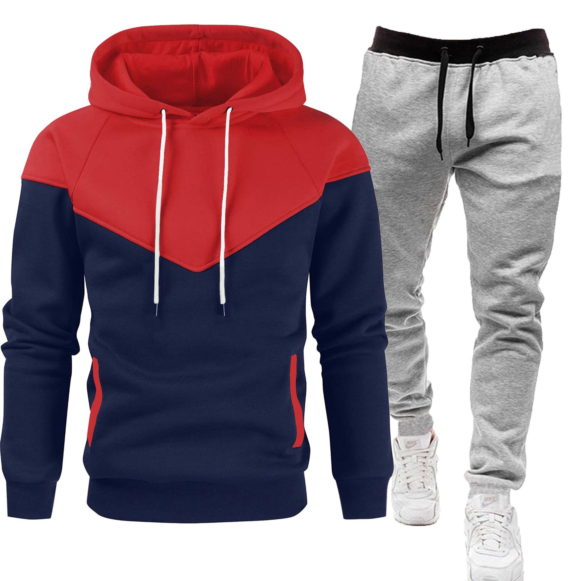 

2025 Men s Color Block Hoodie Set: Trendy Youth Fashion Casual Sportswear M червоний/світло-сірий колір