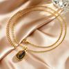 Collier Pierre Naturelle Œil de Tigre pour Femmes Acier Inoxydable Plaqué Or Collier avec Pendentif Pierre Géométrique Bijoux Esthétiques Cadeau