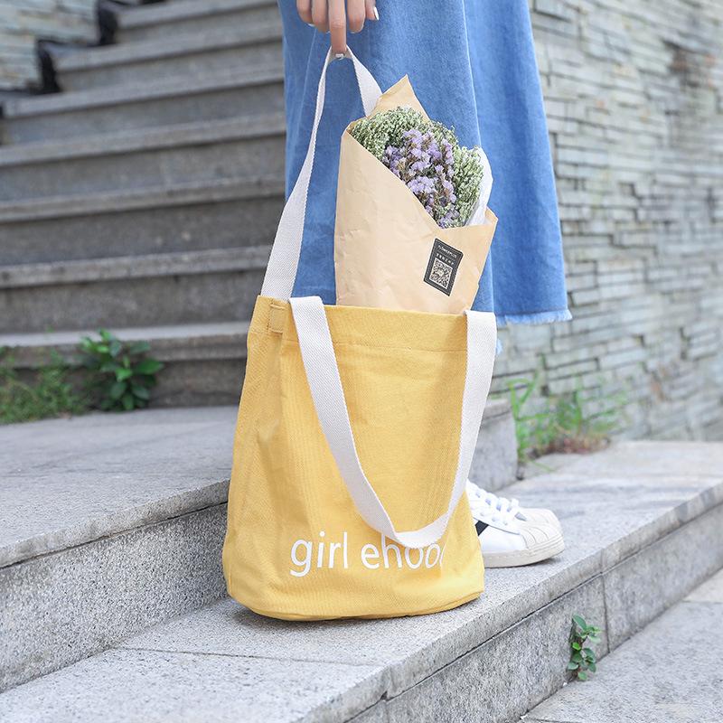 Korean Solid Color Canvas Bag Women'S Spring Bucket Bag Student Messenger Bag Shoulder Bag