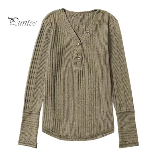 

Женские осенние топы с длинным рукавом и V-образным вырезом, трикотажные топы, однотонные, в рубчик, повседневная трикотажная рубашка, повседневная одежда XXL армия зеленый