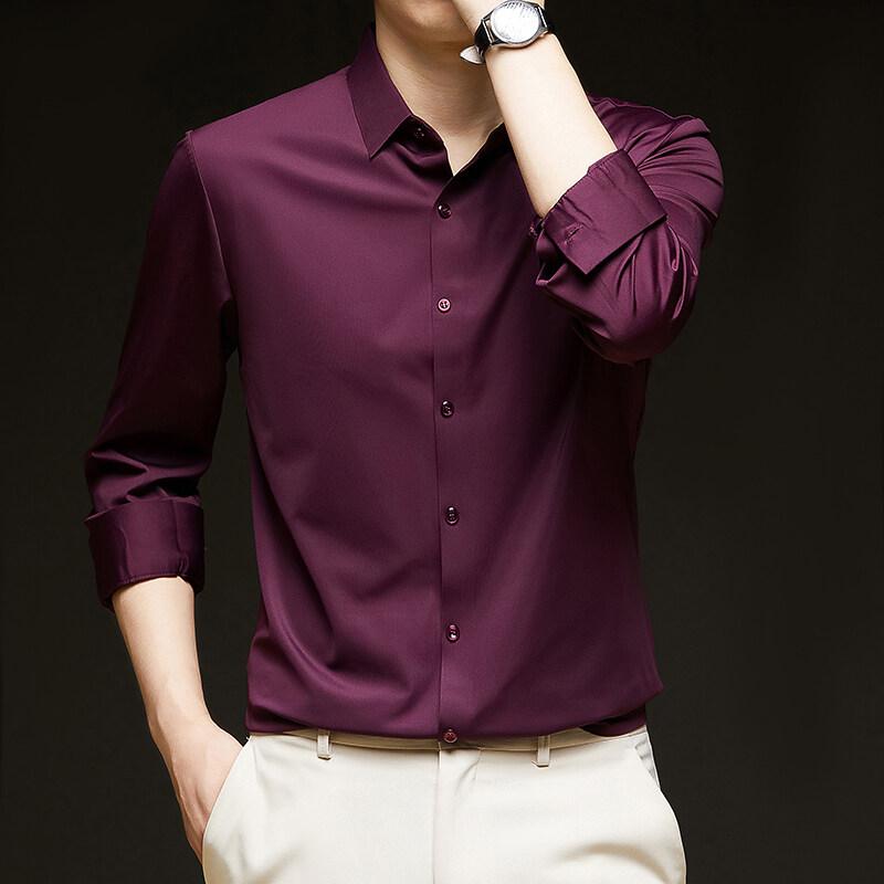 Men's 4-Way Stretch Dress Shirt Solid Long Sleeve Formal Shirts Wedding Business Casual Button Down Shirts