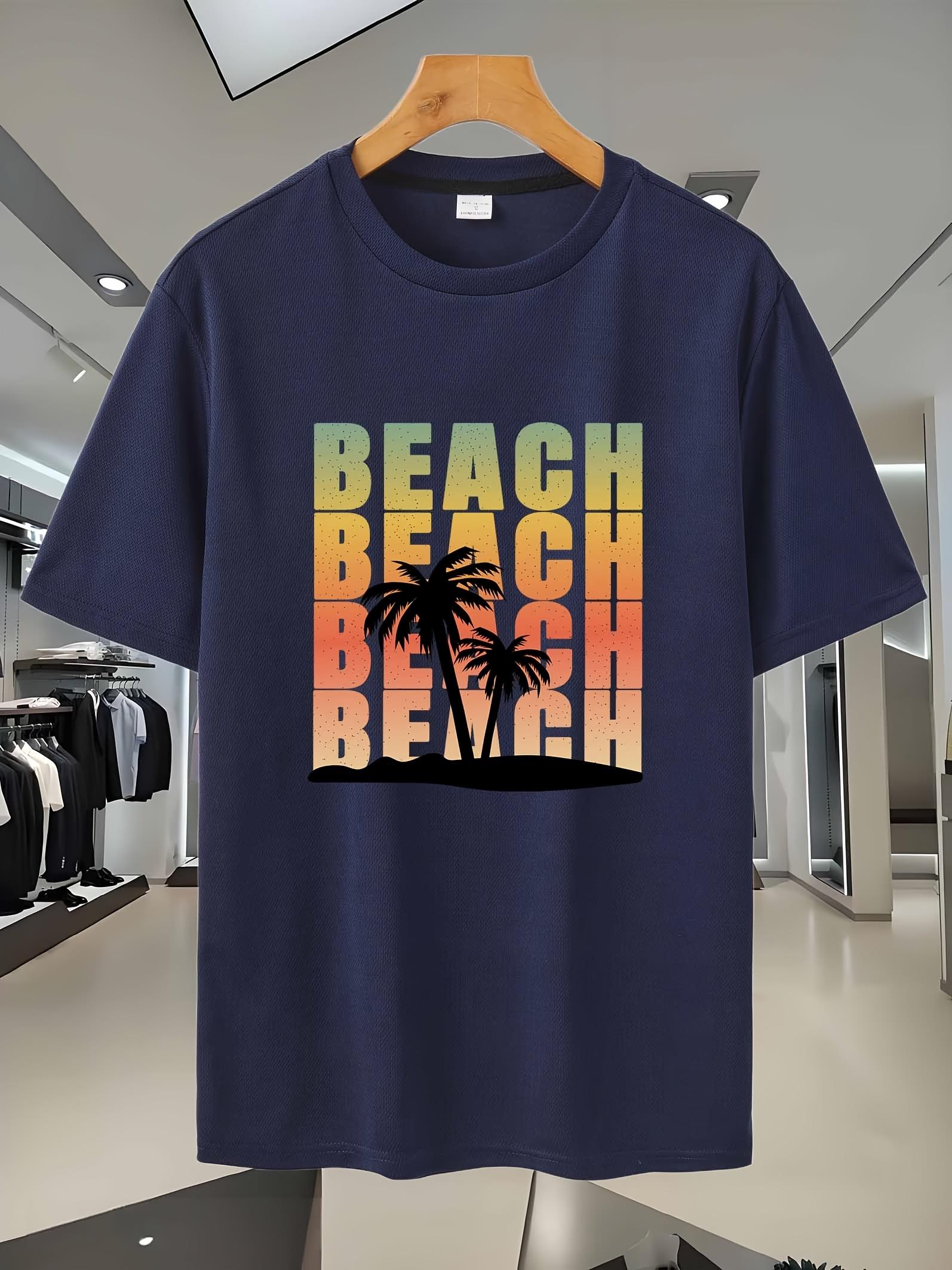 Breathable Mesh Running T-shirt with Vibrant Beach Print - Quick Dry XXL