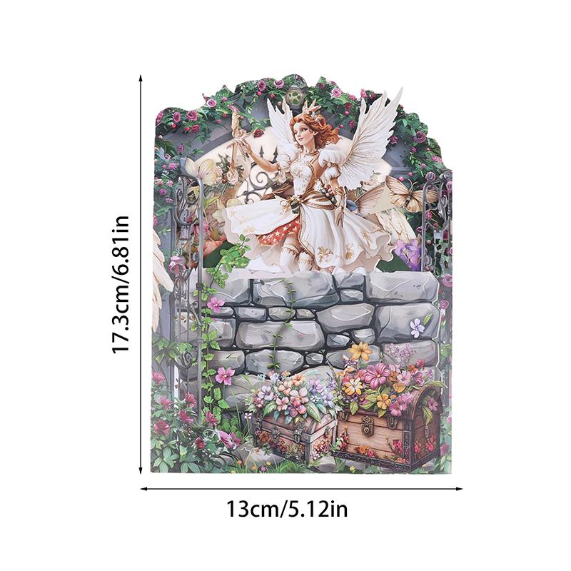 

1 Set Retro Oil Painting Christmas Angel Greeting Card - Double - Door 3D Design With Exquisite Big Wings For Xmas