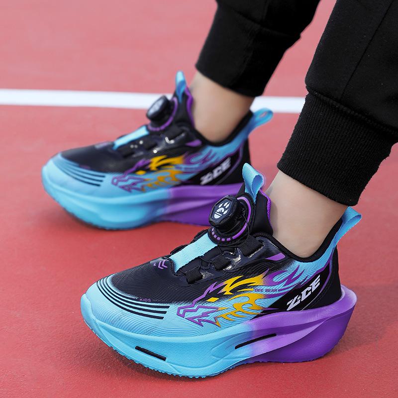 Boys' Lightweight Leather Non-Slip Rotary Buckle Casual Running Shoes