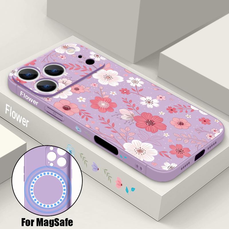 Für iPhone 17 Pro Max Hülle INS Buntes Blumenmuster Magnetisch Für Magsafe Weiche Hülle Für iPhone 16 15 14 13 Pro Max 17E 16E
