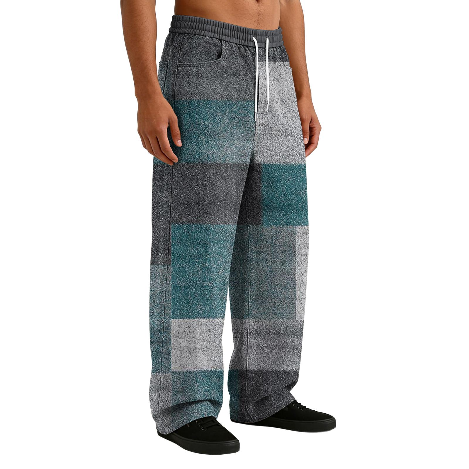 Men s Casual Stretch Waist Drawstring Straight-Leg Pants XL