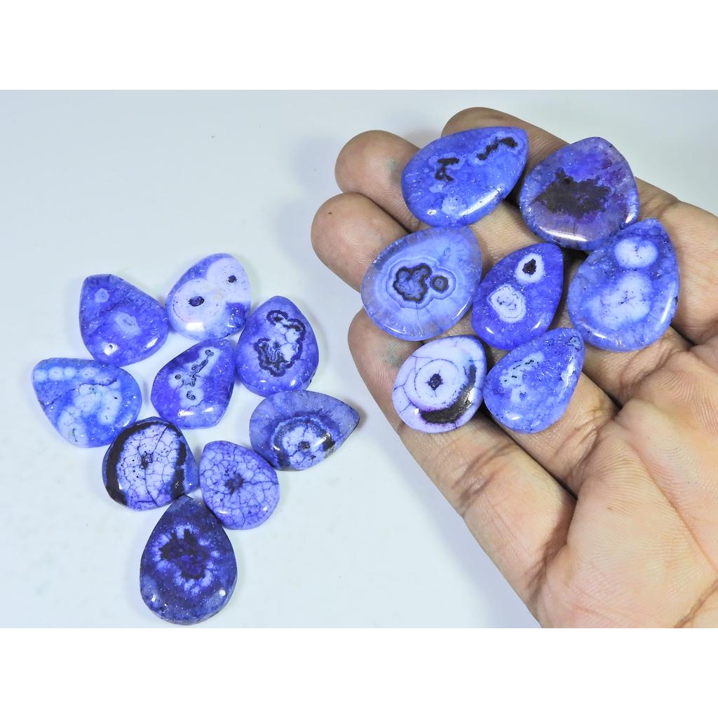 255Cts.Color Enhanced Blue Solar Cab Agate Pear Loose Gemstone 16Pcs Lot C-2135
