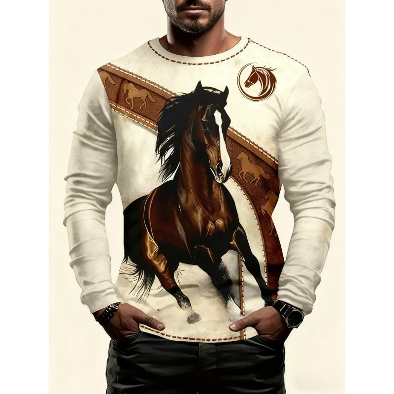 T-shirt da uomo Cavallo al galoppo Grafica Stampa 3D Moda Manica lunga Girocollo Unisex Maglietta Casual Estate Personalità Top da uomo