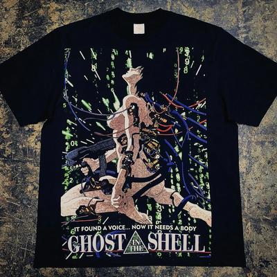 Ghost in The Shell By Anime Print Krótki Rękaw Luźny Plus Size Retro Klasyczny High Street T-shirt Męski i Damski Ten sam styl