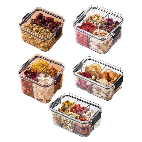 Airtight Food Storage Box Sealed Transparent Multi-Compartment Container Stackable Food Canister for Kitchen Pantry Loose Tea Leaves Spices