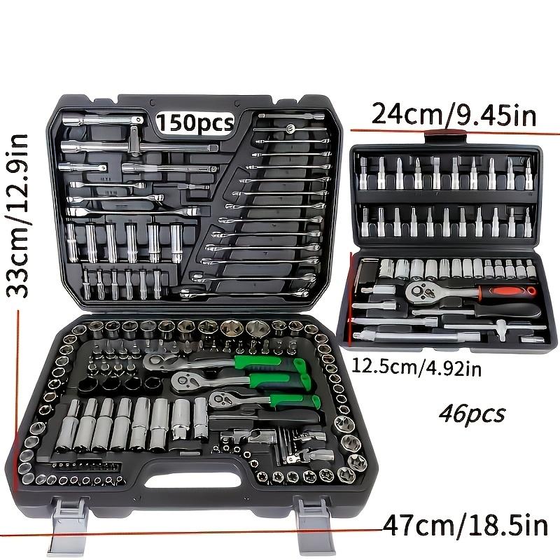 46pcs Professional All-Purpose Car Repair Tool Set for European Models | Heavy-Duty Alloy Metal Toolbox with Ratchet Torque Wrench