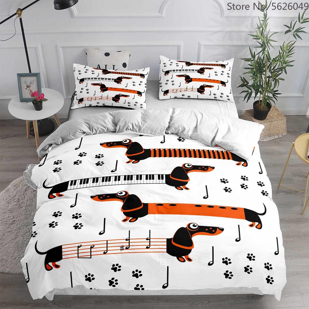 Cute Cartoon Dachshund King Queen Full Duvet Cover Pet Dog Bedding Set Lovely Animal Puppy Comforter Cover Polyester Quilt Cover