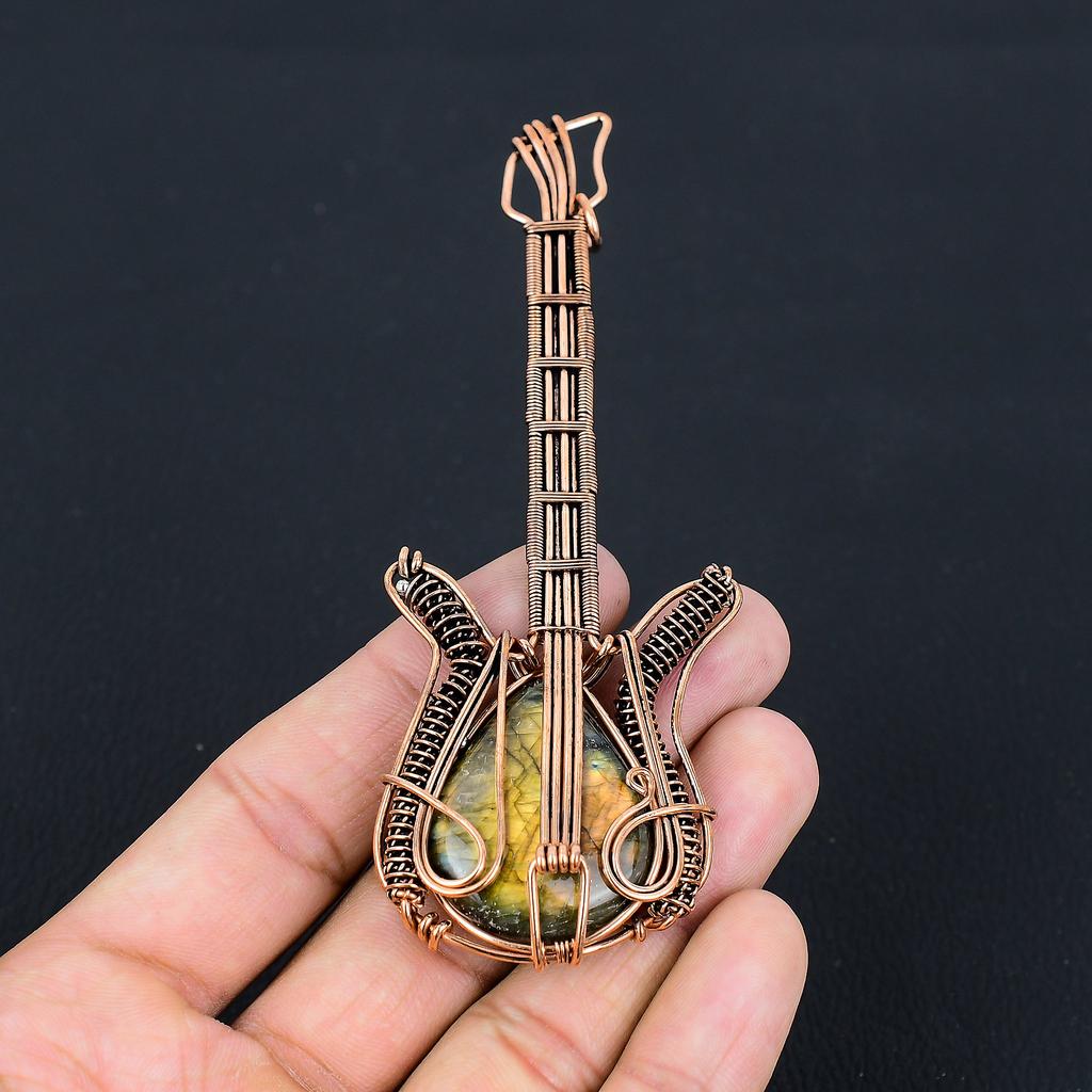 Labradorite Handmade Copper Wire Wrap Guitar Pendant 4.53 f4l39