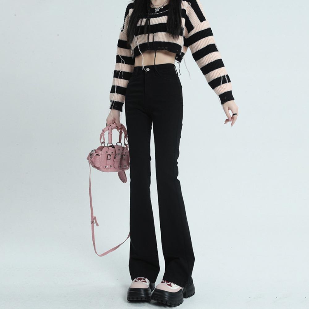 American high-waisted and slightly pulled jeans women's 2025 new autumn and winter small slim-fitting flared jeans
