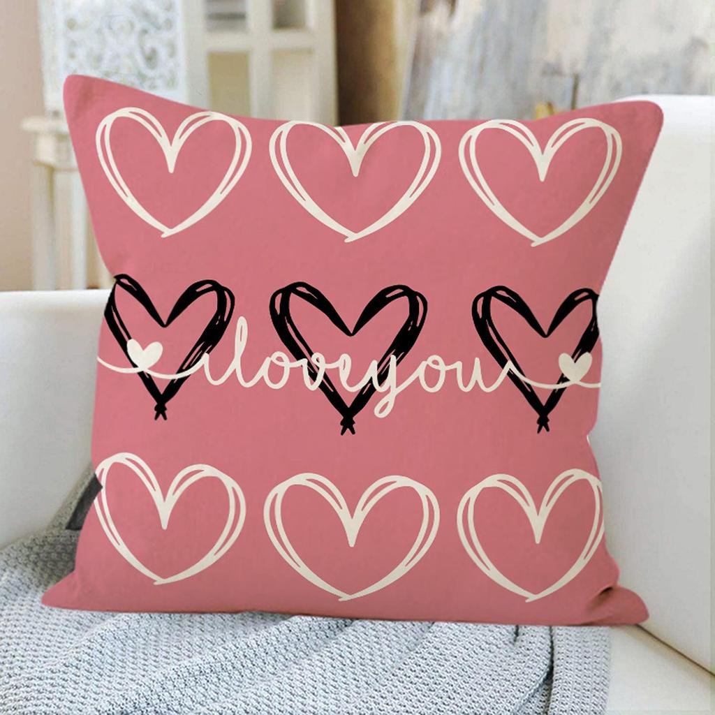 Valentine's Day Couple Love Sofa Pillow Cover Home Decoration Pillow Cover Linen Printed Cushion Cover