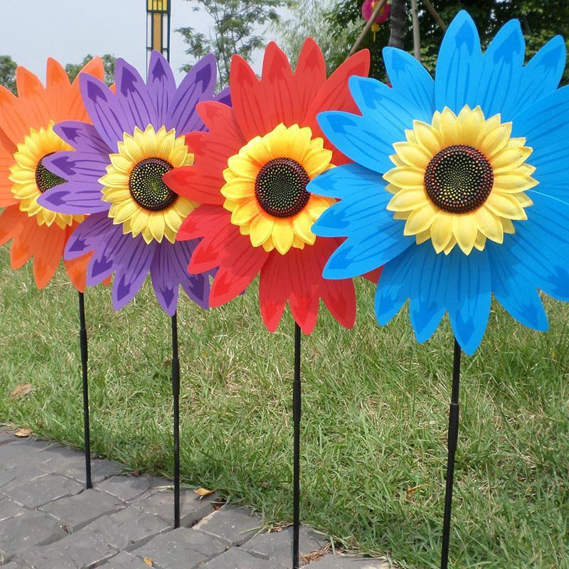 1 Piece Sunflower Windmill Outdoor Party Garden Yard Decor Rotating Sunflower Wind Spinner Stake Standing Lawn Flower Pinwheel