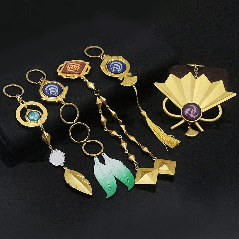 Game Genshin Impact Vision Keychain Lnazuma Venti Kamisato Ayato Eula Luminous 7 Element Weapons Eye Of God Pendant Keyring Gift