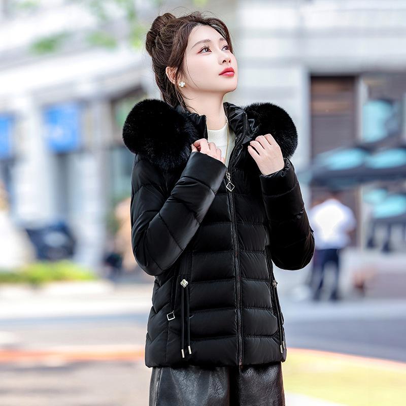 Winter new women's cotton-padded jacket short jacket with plush large fur collar women's down cotton-padded jacket women's large size cotton-padde