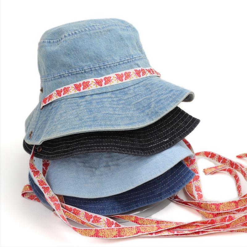 Outdoor bow knot fisherman hat women's fashionable washed denim hat hiking caps