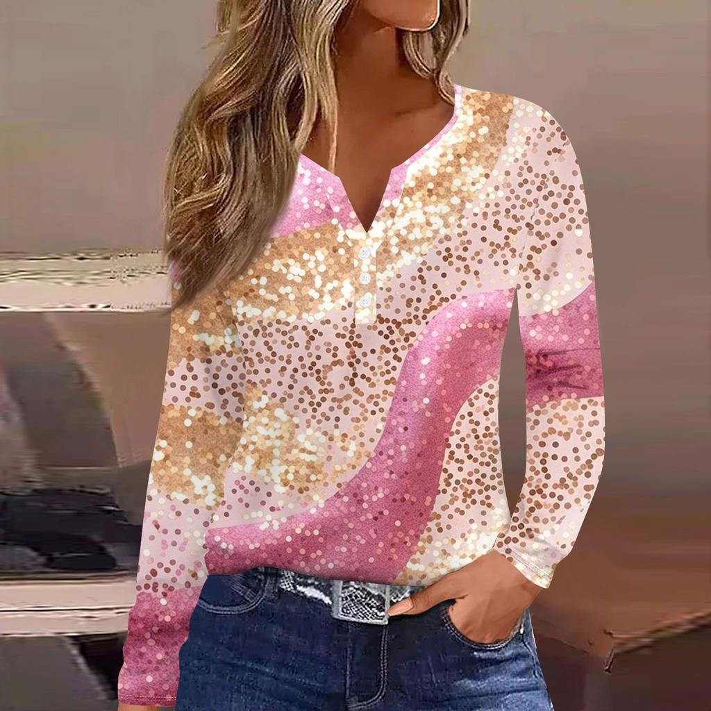 Maglietta da donna T-shirt Stampa a bottoni Manica lunga Quotidiano Weekend Moda Basic Scollo a V Regolare Top