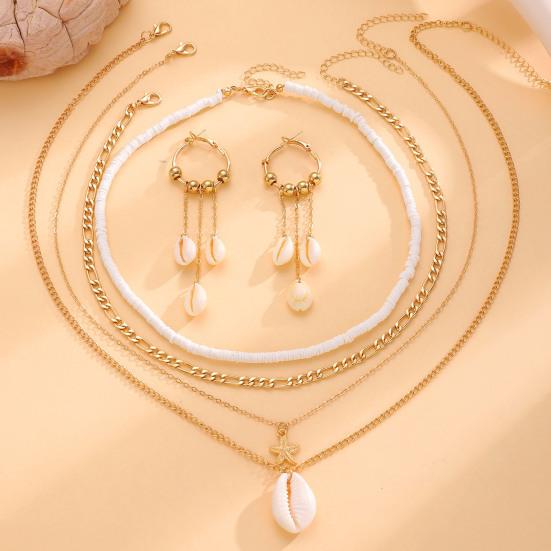 Natural Seashell Layered Necklace Tassel Ocean-Inspired Jewelry Beach Earrings Set Vacation Style Elegant Gift for Women