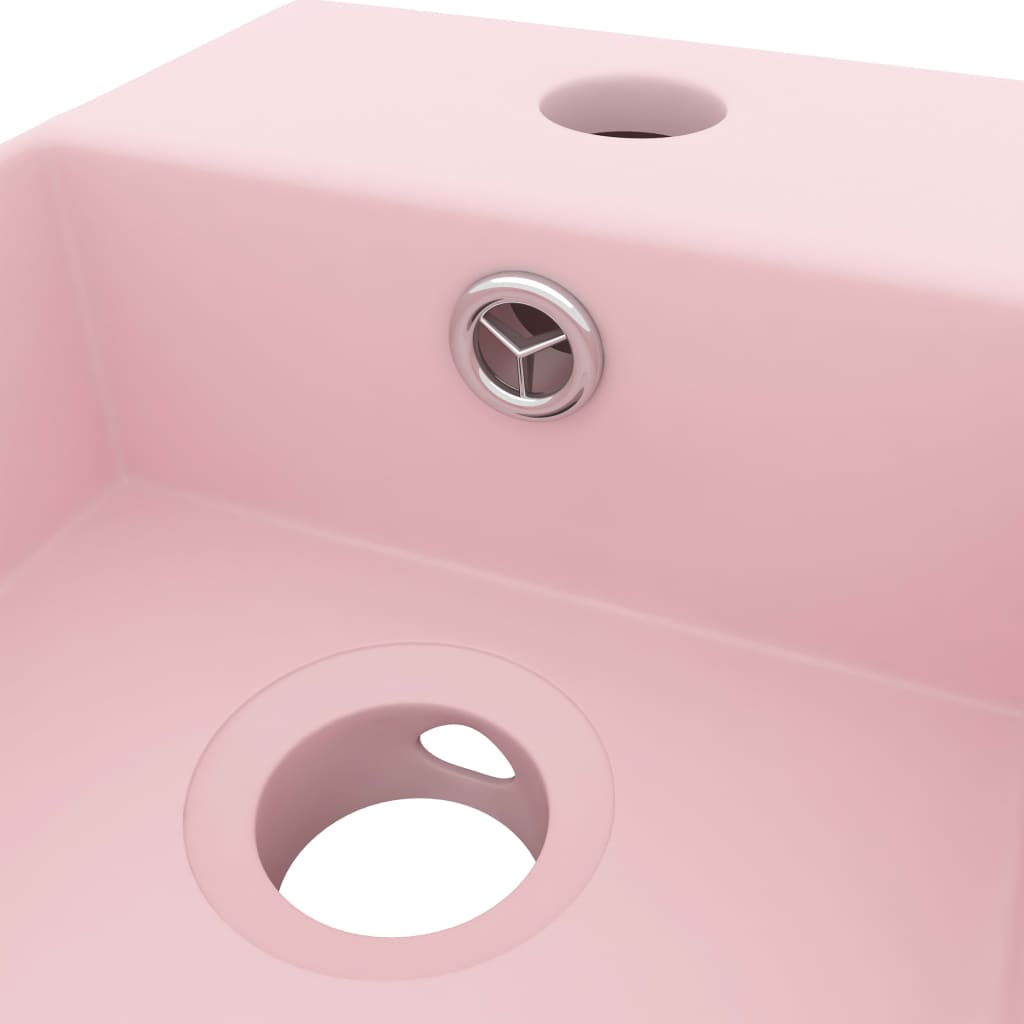 Bathroom Wash Basin with Overflow Matte Pink Ceramic