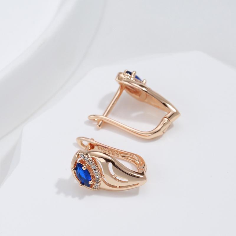 New Trendy Blue Natural Zircon Earrings For Women  Rose Gold Leaf Earrings Unusual Vintage Wedding Jewelry  New