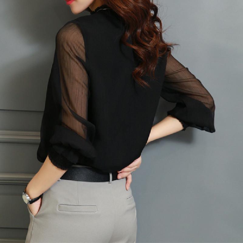 Übergröße Chiffonbluse - Damen 2025 Frühling/Herbst Mesh Rüschen Langarm Leichtes Sonnenschutz-Top