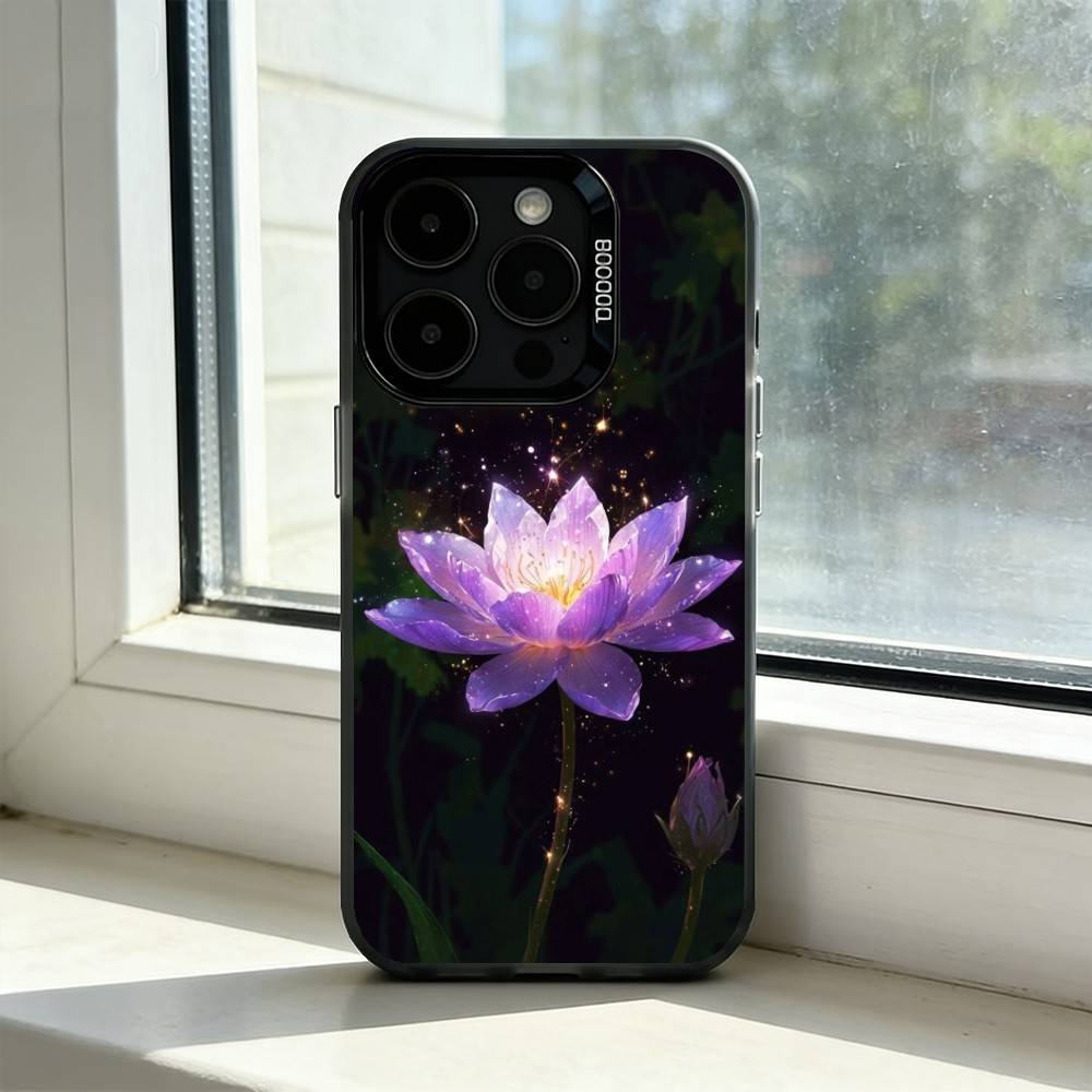 Leuchtend Helle Lotusblume Handyhülle Für iPhone 17,16,15,14,13,12,11 Plus,Pro Max,XS,Bunte Silberne Schwarze Hülle
