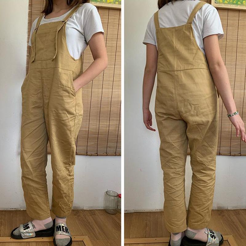 Jumpsuits Women Spring Strap Button Ankle-length Solid Harajuku BF Loose Kawaii Wide-leg Students Womens All-match Trendy