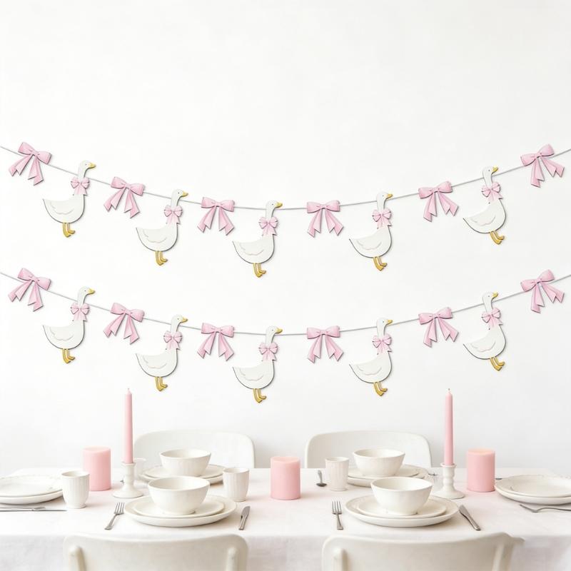Adorable Geese Birthday Party Streamers Paper Bowknot Geese Bunting Hanging Decoration For Kids Birthday Celebration