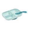 BEABA Baby Meal Set, With Suction Cup, Non-slip, Compartmentalized Silicone Plate + Spoon, Healthy and Durable, Blue