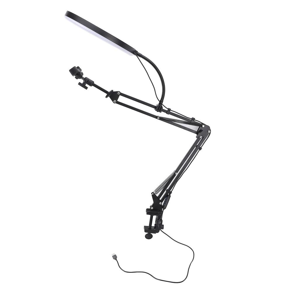 26cm Ring Light Overhead Phone Mount 5cm Maximum Clamp Thickness Desk Ring Light with Clamp for Make