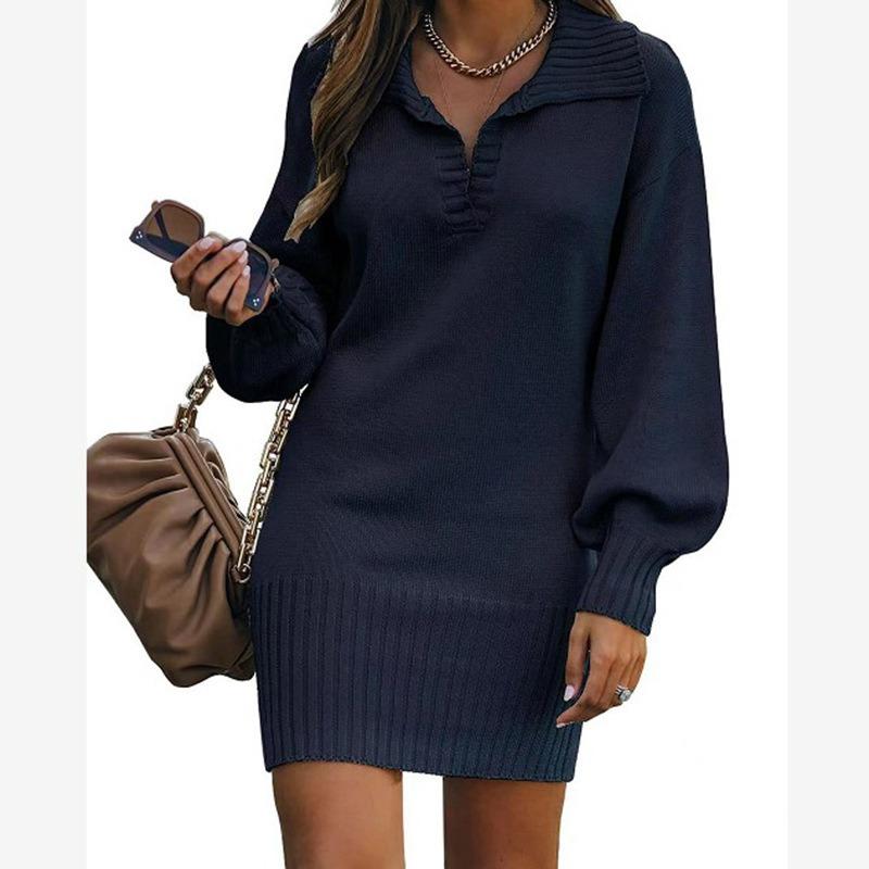 DAFIFY Women's Fashion Casual Fall Winter Solid Color Print Long Sleeve POLO Neck Sweaters