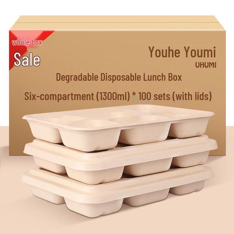 

Biodegradable 6-Compartment Meal Prep Containers with Lids (1300ml, 100 Sets)
