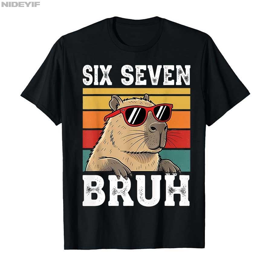 

Six Seven Bruh Meme Funny Capybara Tshirt for Unisex Women Cotton T Shirts Short Sleeve M