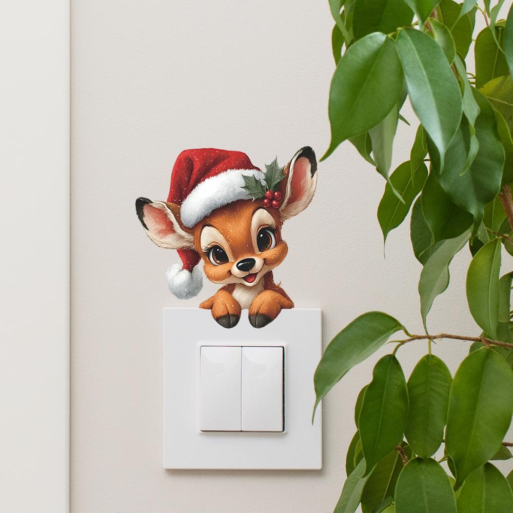 Kreativní nálepka s motivem soba pro dekoraci vypínače v obývacím pokoji, vstupní hale nebo domácnosti, s vánoční čepicí
