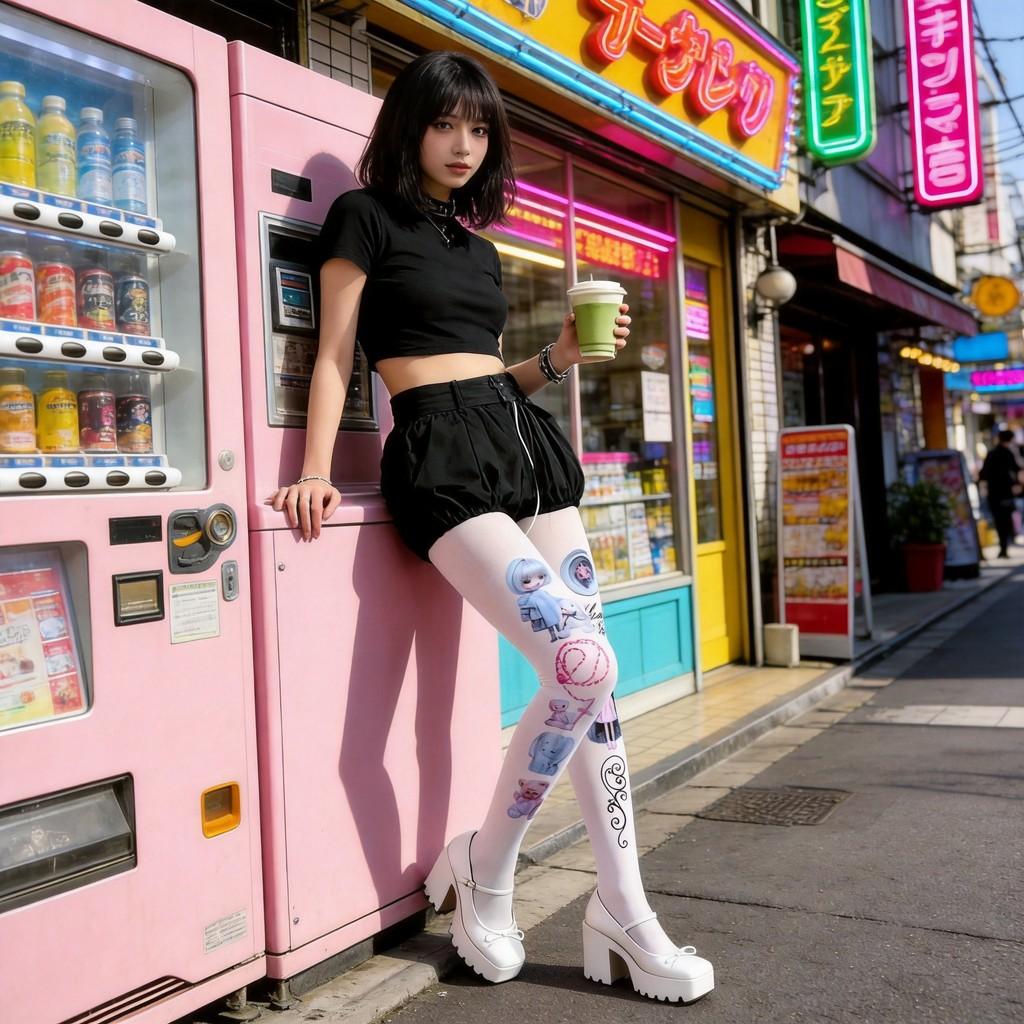 Girl Doll Pattern Velvet Tights Hosiery With Shaping Function For Streetwear Fashion