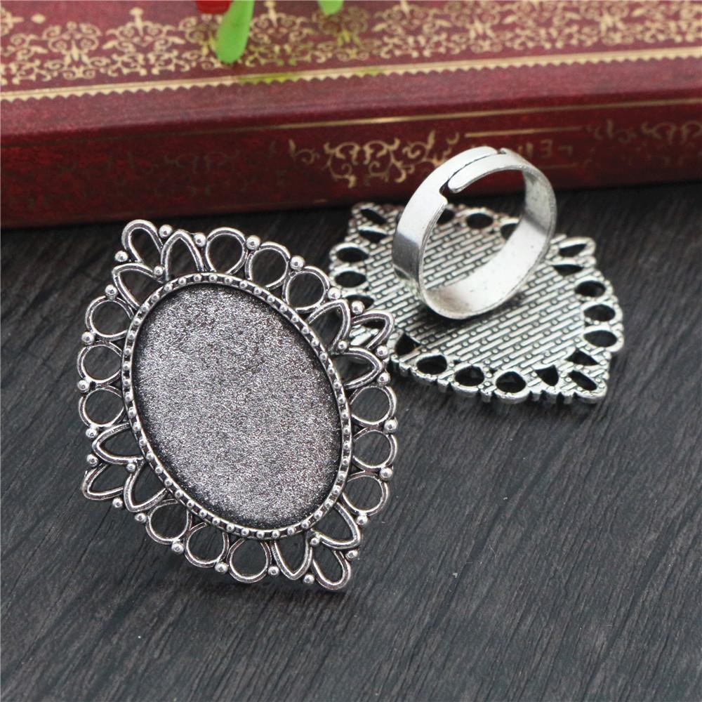18x25mm 5pcs Antique Silver Plated/ Bronze/Black Brass Oval Adjustable Ring Settings Blank/Base,Fit 18x25mm Glass Cabochons